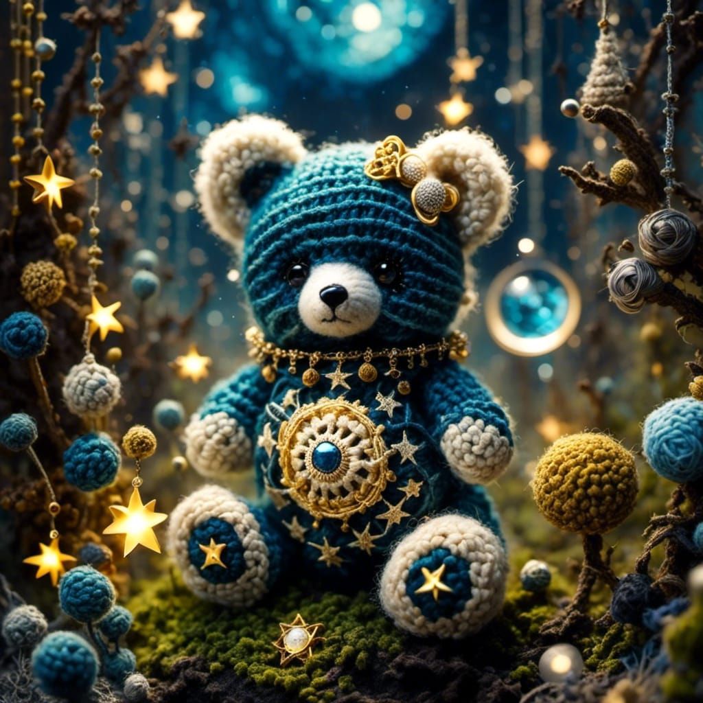 Crochet Teddy Bear with Stars and Alchemy Symbols