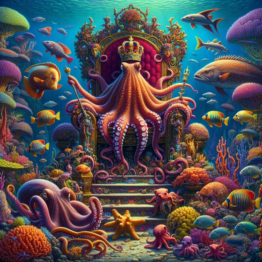 Majestic Octopus King Reigns Over Oceanic Gathering