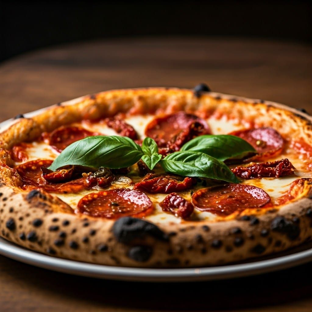 Mouthwatering Pizza with Pepperoni and Fresh Basil