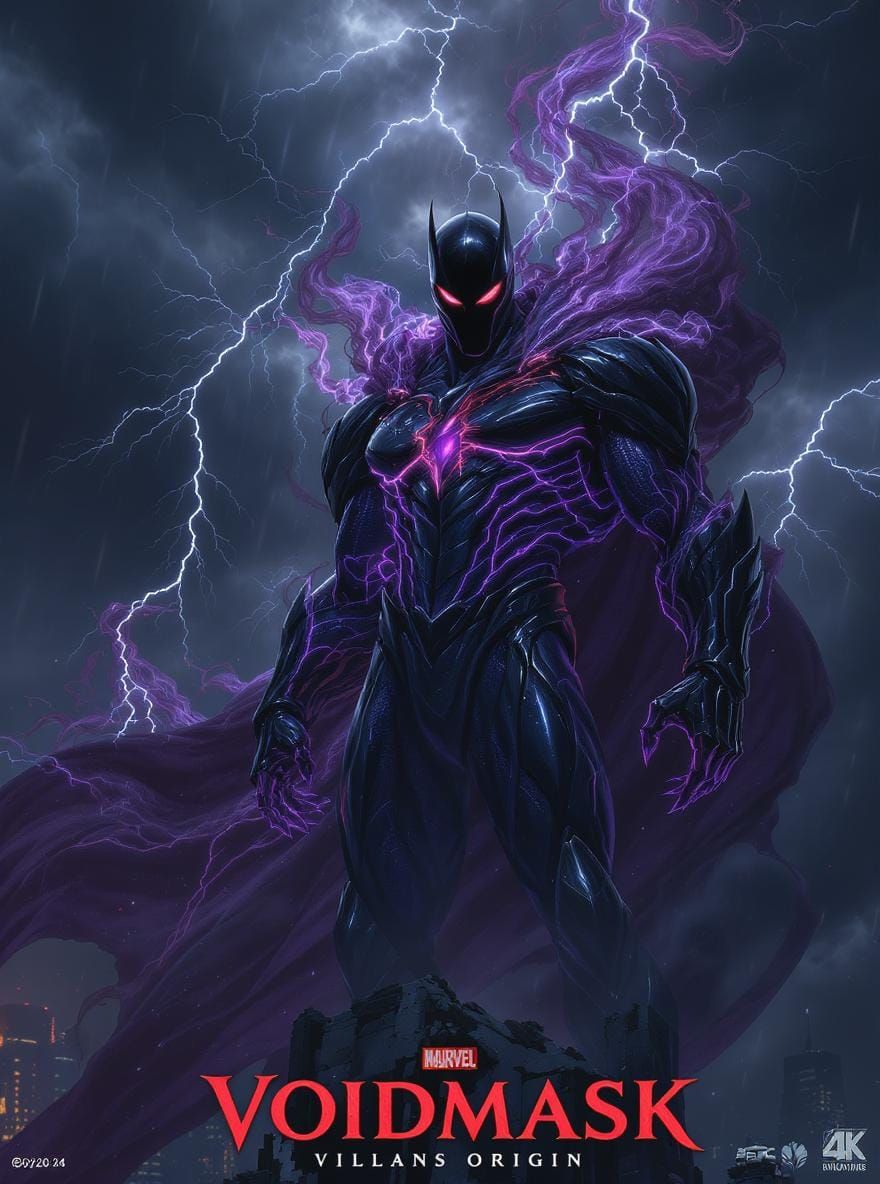 Voidmask: Shadowy Supervillain in Cyberpunk Style