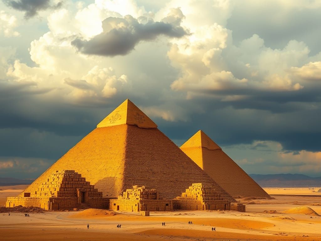 Ancient Egyptian Pyramids in Golden Desert Storm