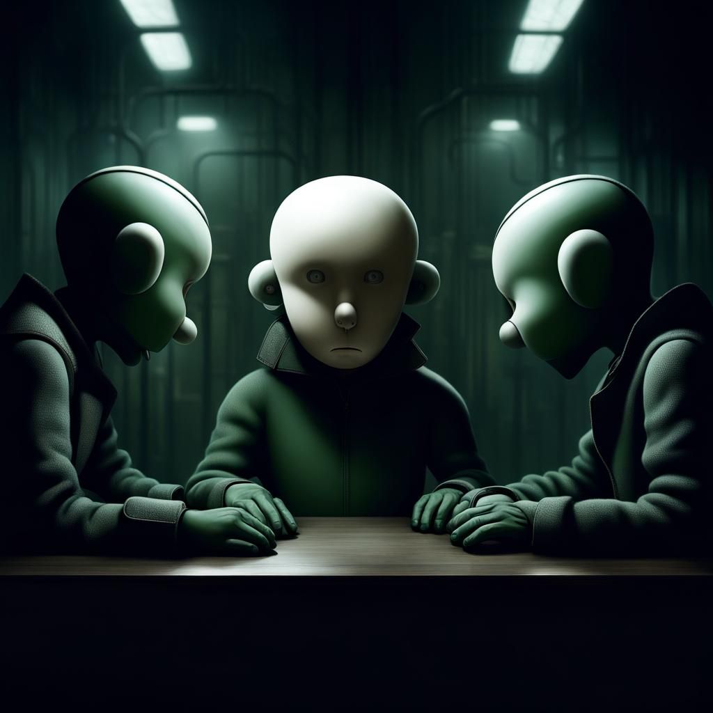 Eerie Gathering of Featureless Figures in Dystopian Shadow