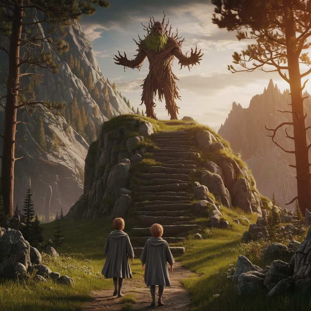Hobbits Meet Ancient Tree King in Dark Fantasy Realm