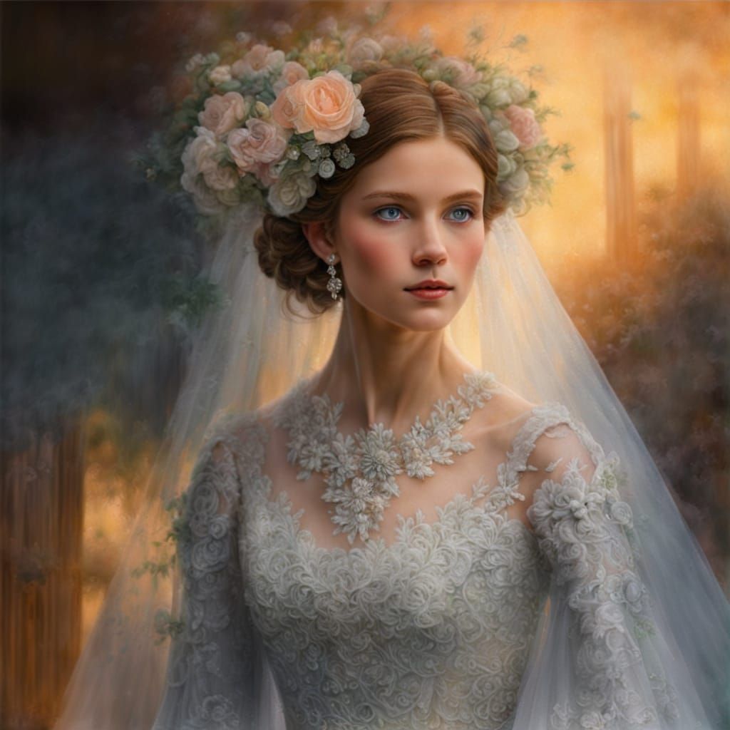 A bridal gown made of silver ethereal fantasy hyperdetailed ...
