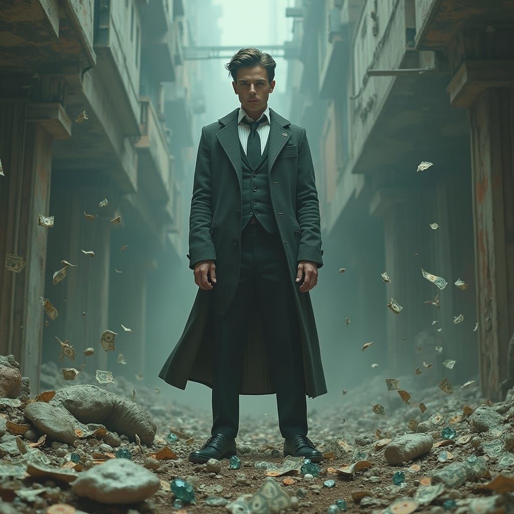 Dystopian Wealth Decay in Cyberpunk Industrial Style