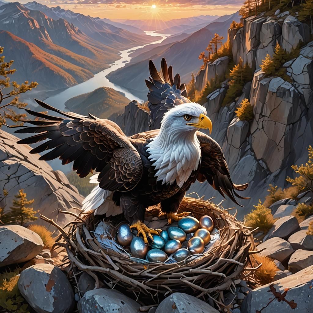 A newly hatching eagle egg 🥚 in a nest on high cliff in mou...