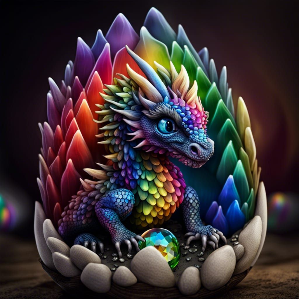 Rainbow Crystal Dragon Hatching: Fantasy Concept Art