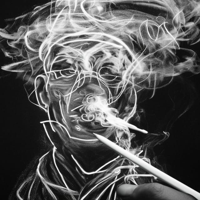 Man Smoking: Chalkboard Art in Neon