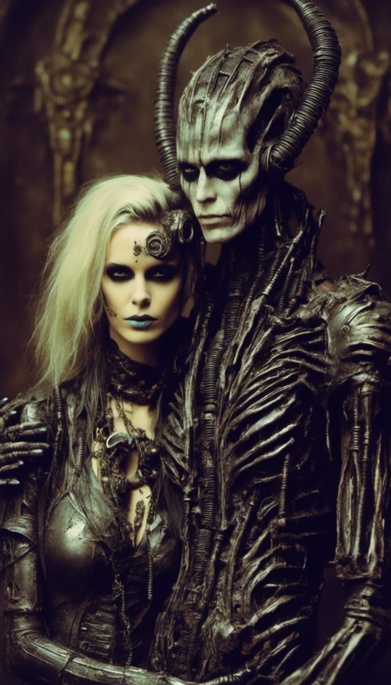 Cybergoth Couple with Tattoos in Dark Surrealist Style