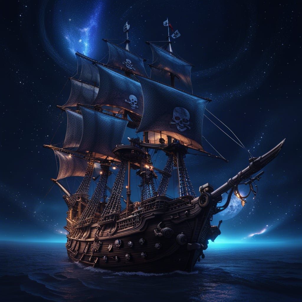 Astral Pirate Ship in Starry Space, Digital Illustration