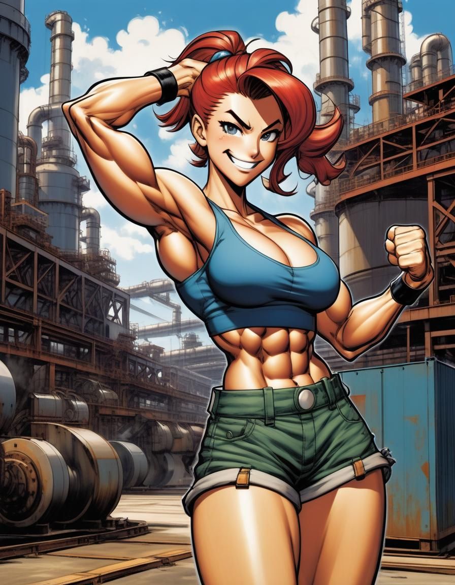 Rosie the Riveter Flexing in Manga Comic Art Style