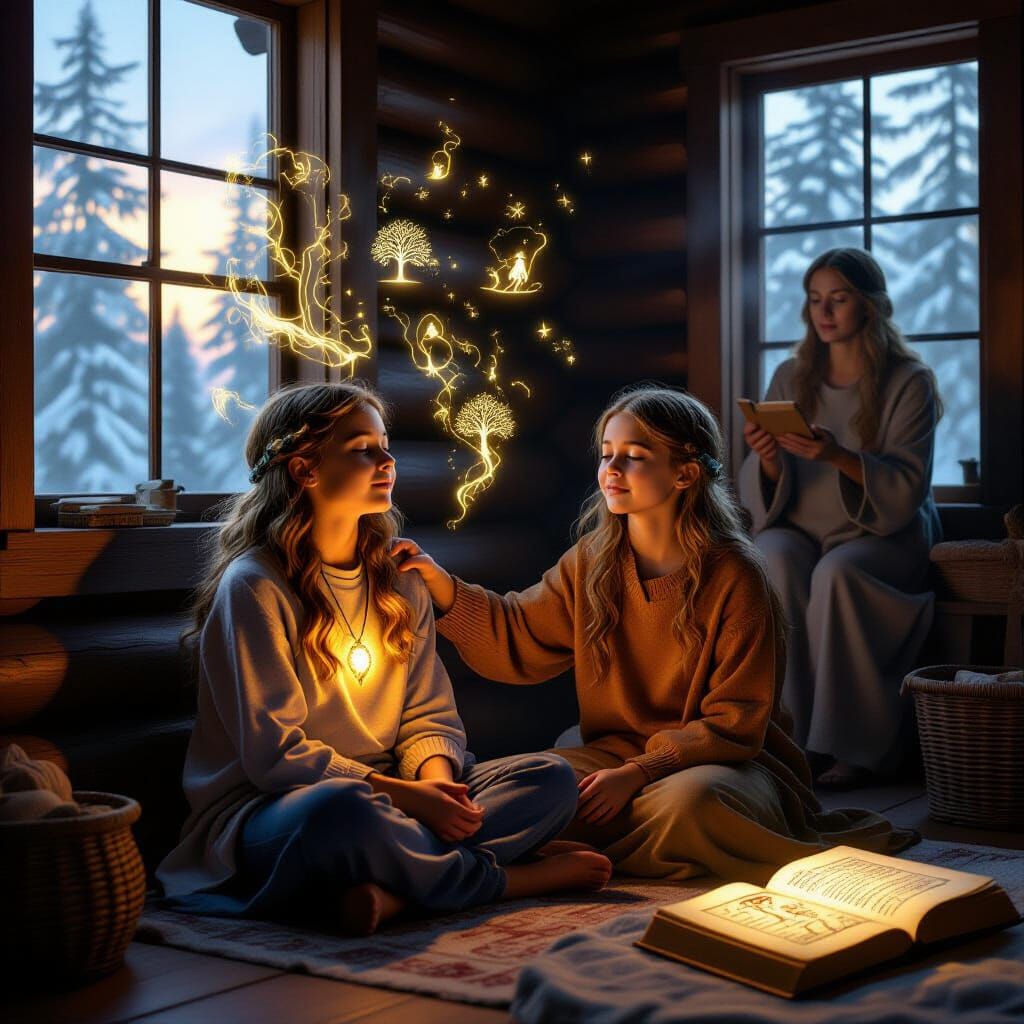 Anime Art: Girl Receives Golden Memories at Dawn