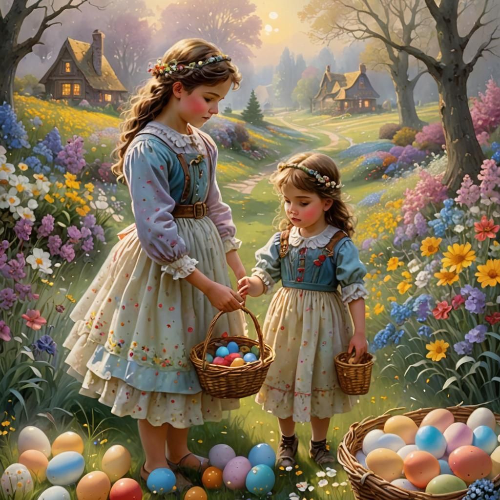 Easter Egg Hunt in Sunlit Meadow