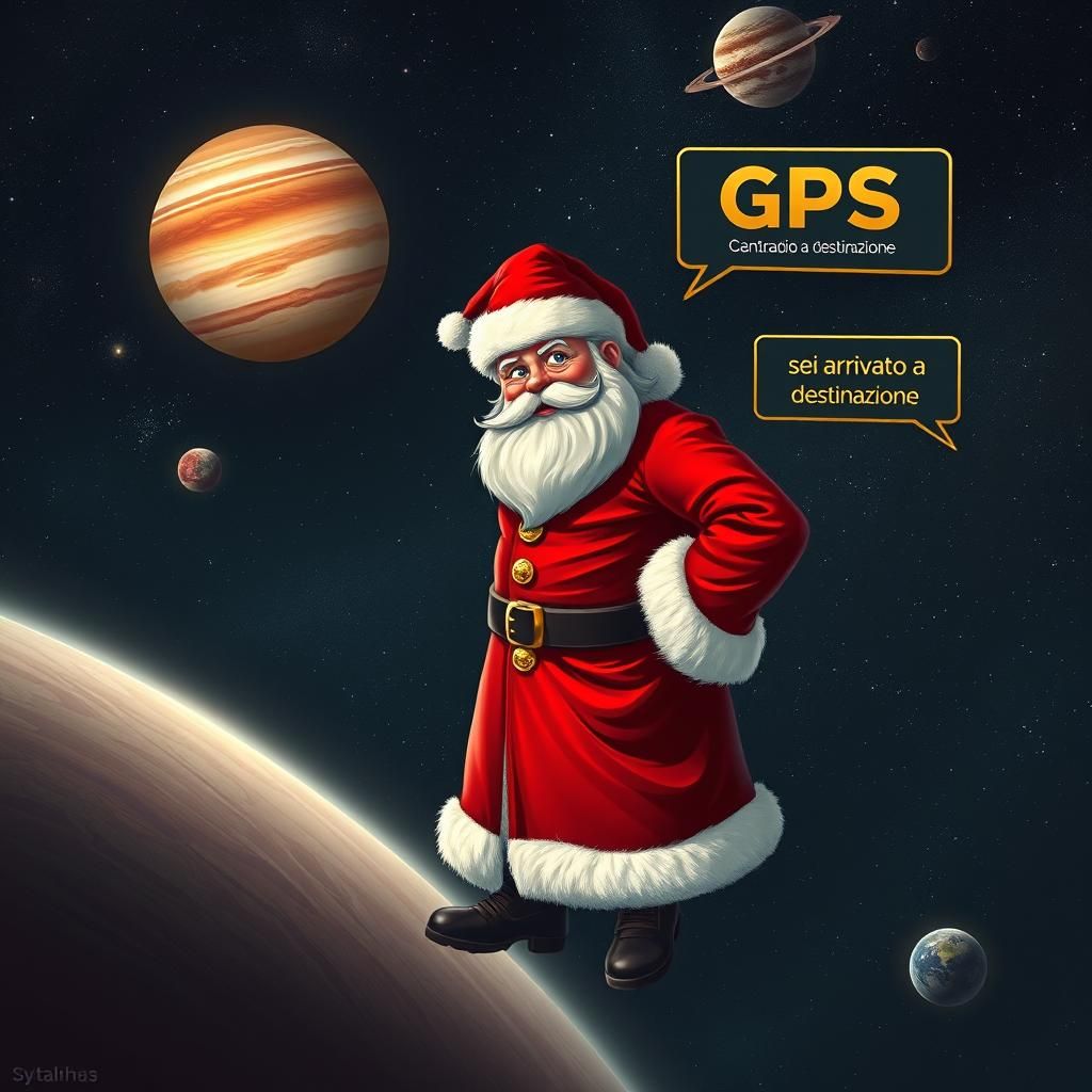 Santa Claus in Space Near Jupiter: Sci-Fi Christmas