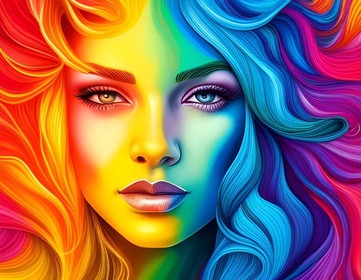 Beautiful Woman Portrait Celebrating Pride with Rainbow Hair