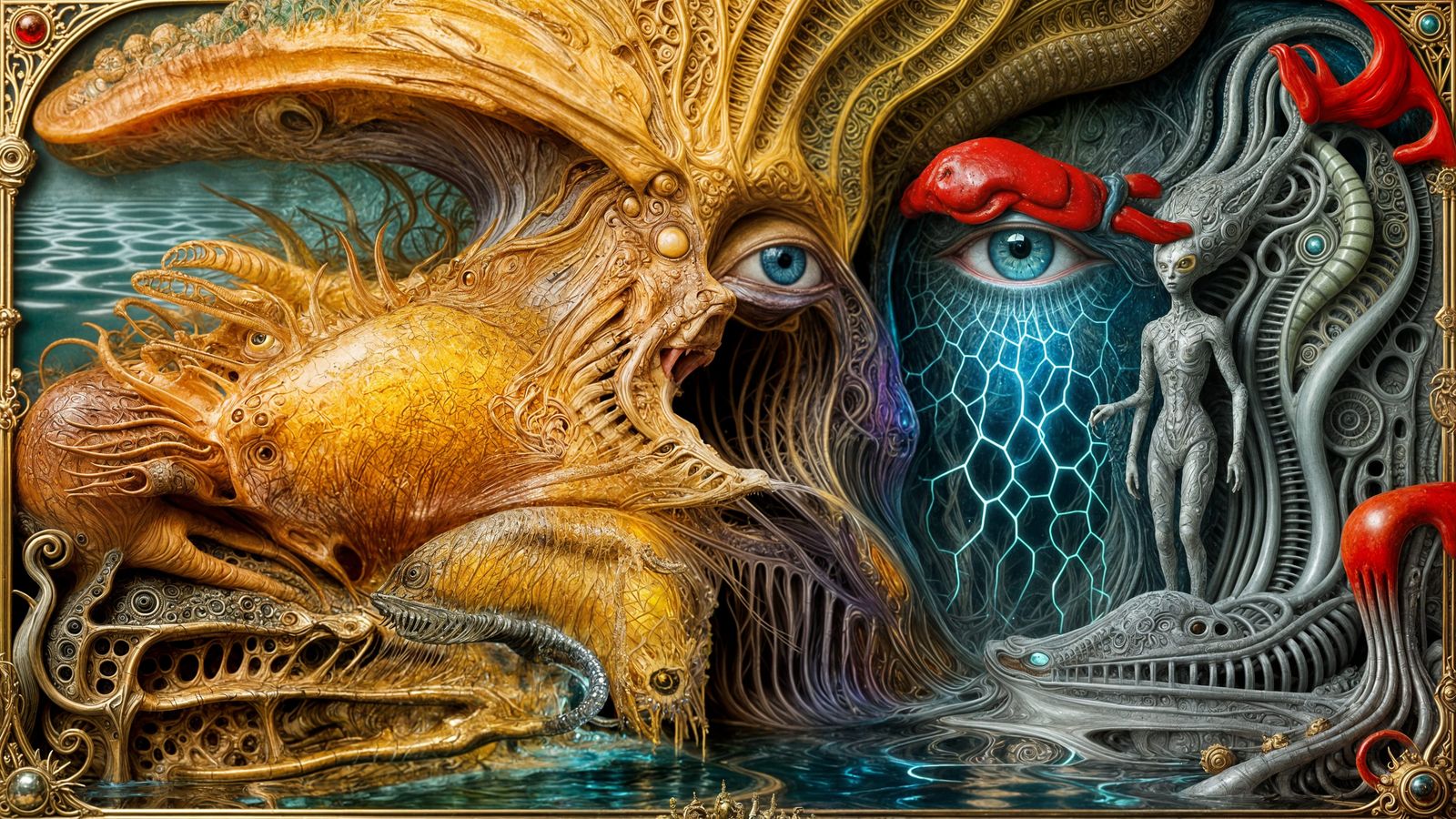 Cryptid Messiah's Water Veined Eyes in Dystopian Wonderland