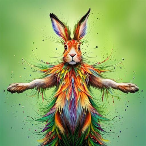 Joyful Tartan Hare Dancing with Splatter Paint