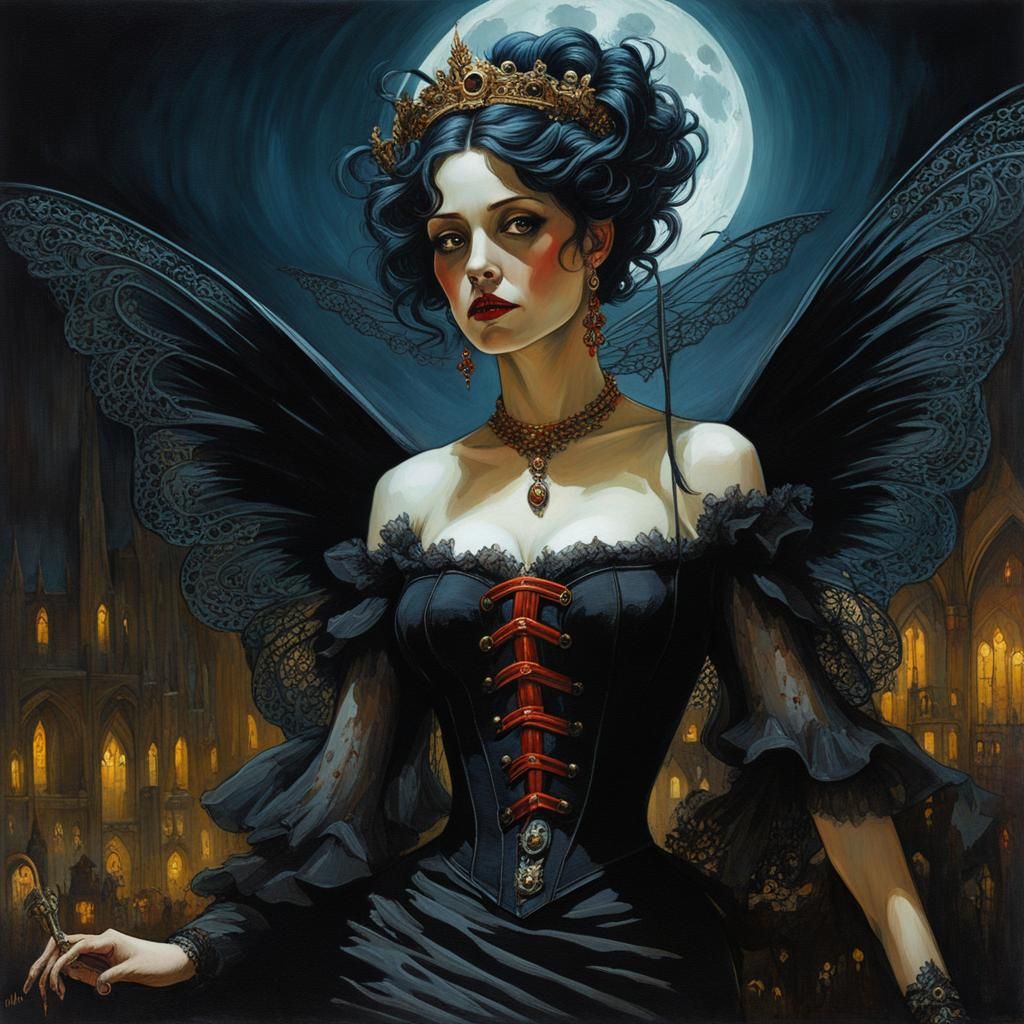 Gothic Tooth Fairy in Dark Fantasy Oil Painting
