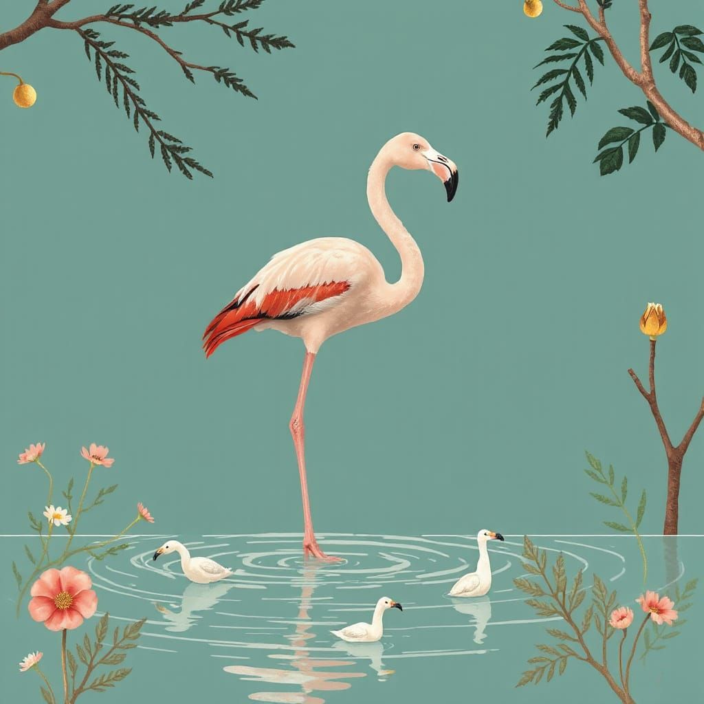 Flamingo Illustrated in the Style of The Book of Kells