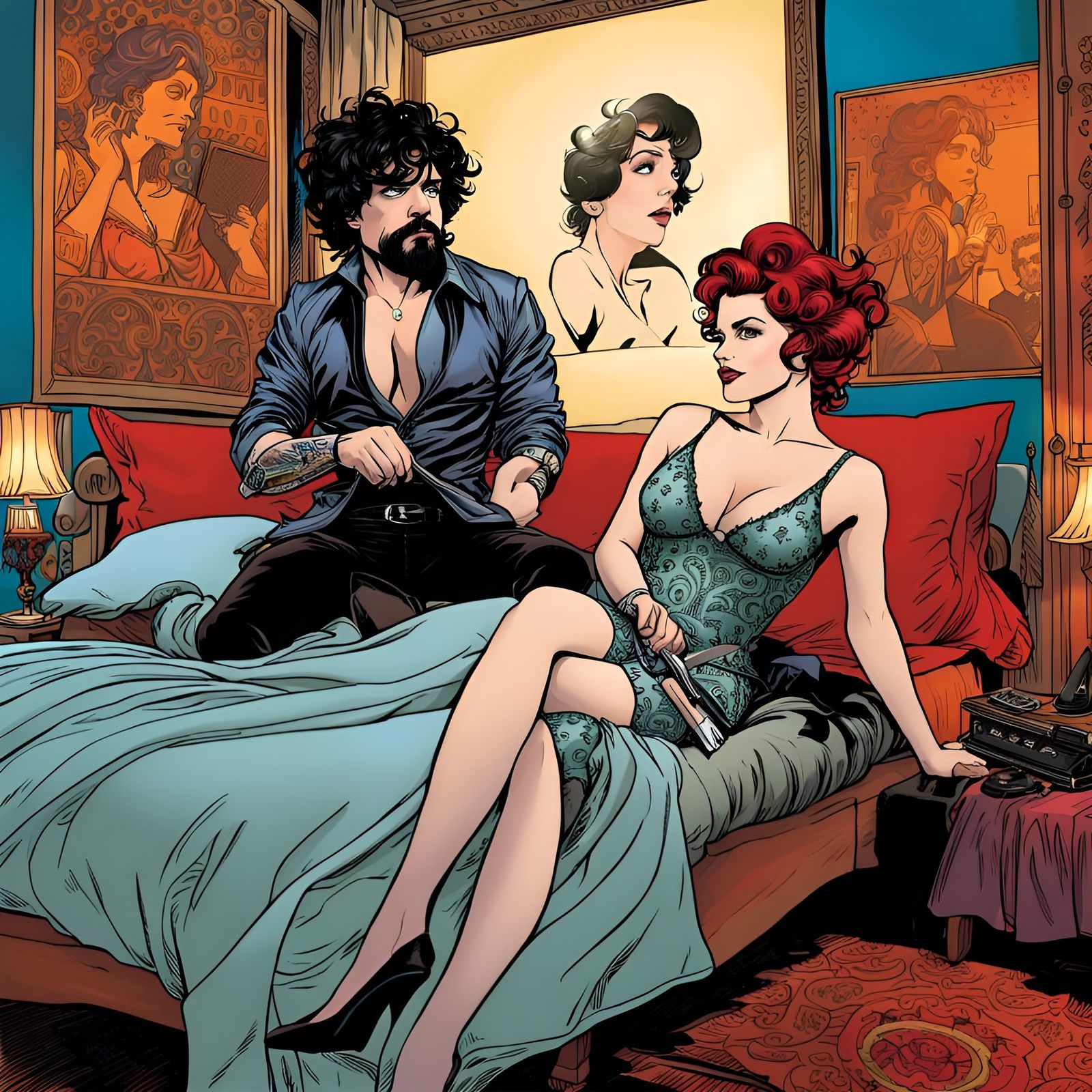 Graphic Novel Scene: Lover Painting Odalesque Portrait