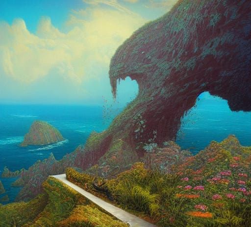 Female Diver Leaps from Fantastical Waterfall in a Bikini