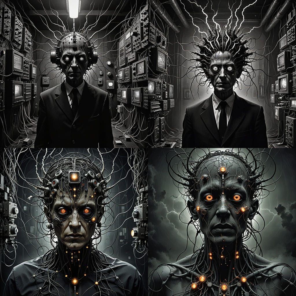 Surreal Horror Landscape in Dystopian Cyberpunk Aesthetic