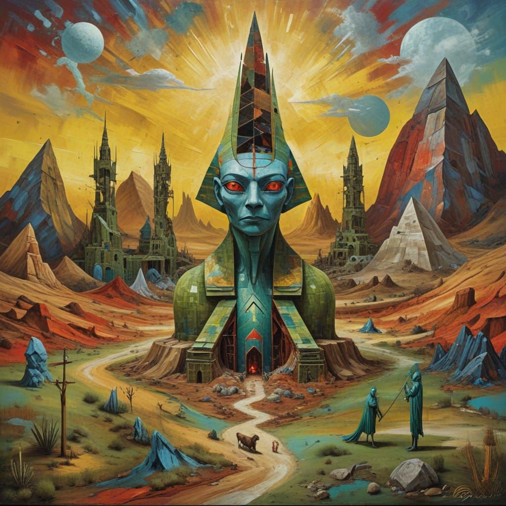 Mysterious Hieronymus Bosch-Inspired Sphinx in a Desert Ghos...