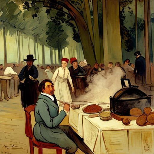 Beethoven's Garden Barbecue: A Lautrec-Inspired Scene