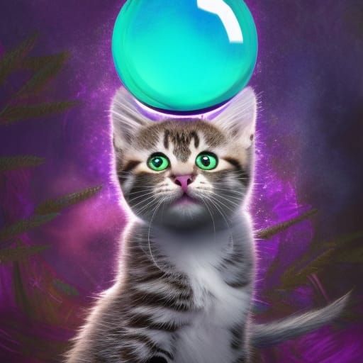 Magical Kitten with Crystal Ball: Hyperrealistic Splash Art
