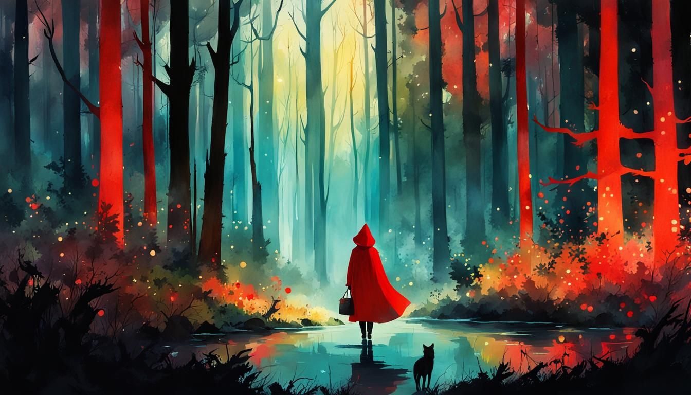 Little Red Riding Hood in Bioluminescent Forest