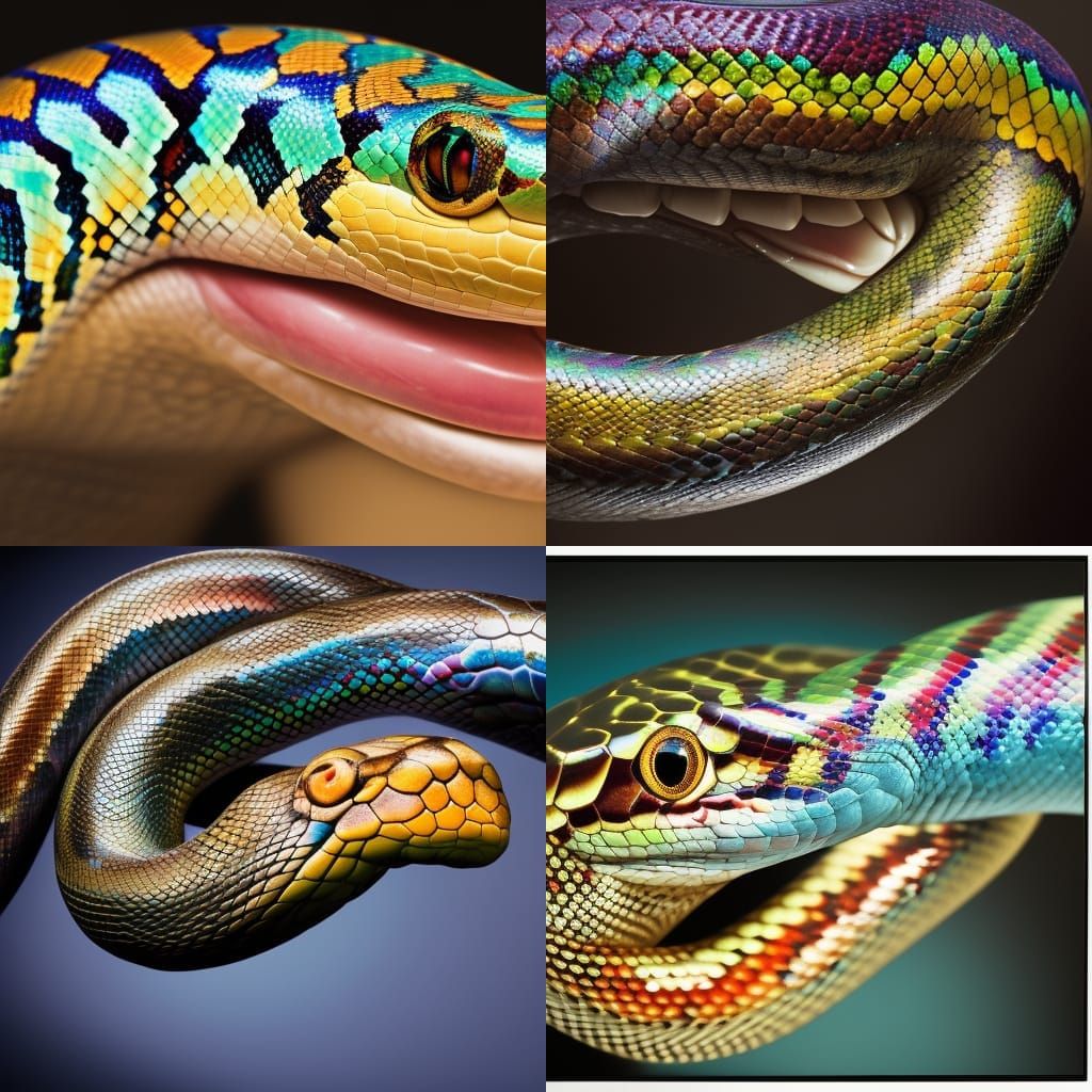 Hyperrealistic Rainbow Snake Portrait in Studio Lighting