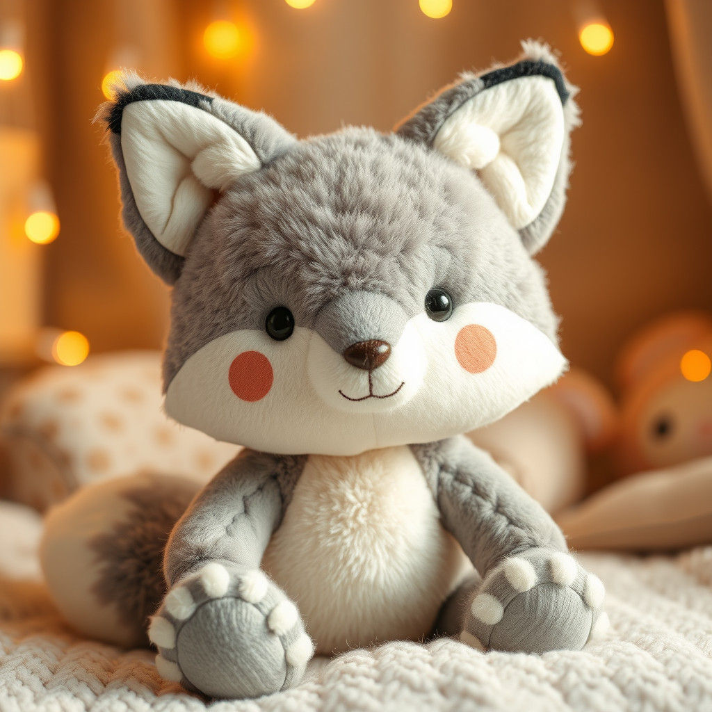 Grey Fox Plush Toy in Sanrio Style