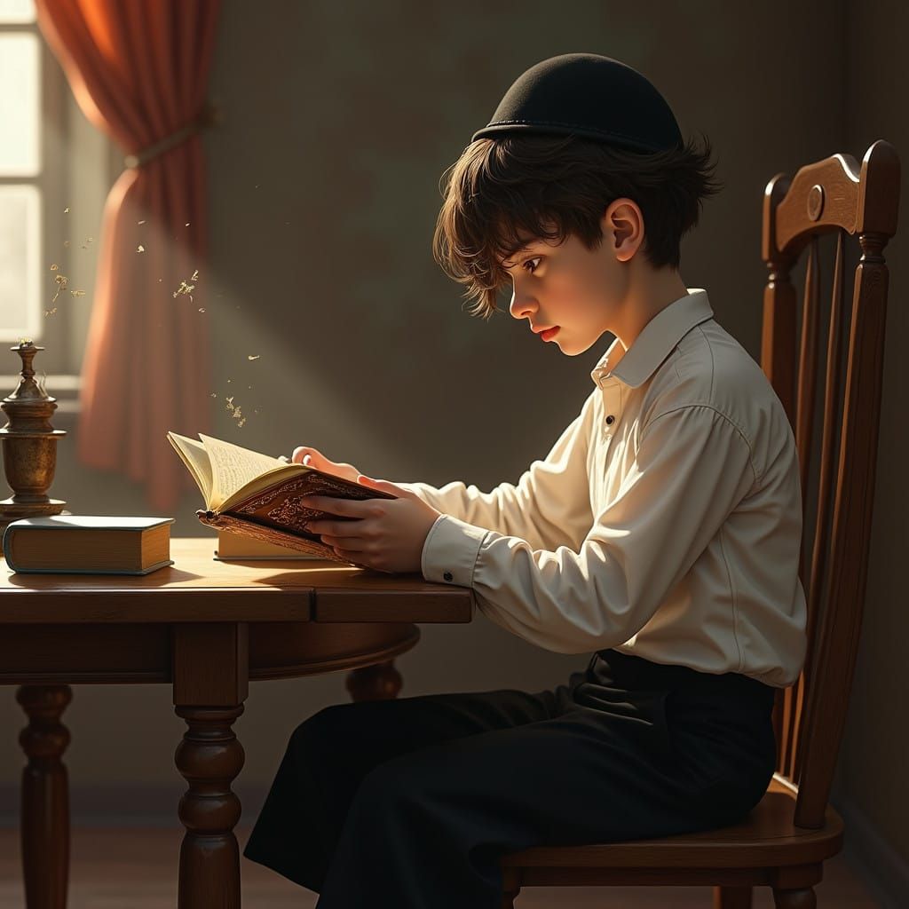 Mystical Study of an Ultra-Orthodox Boy in a Golden Light