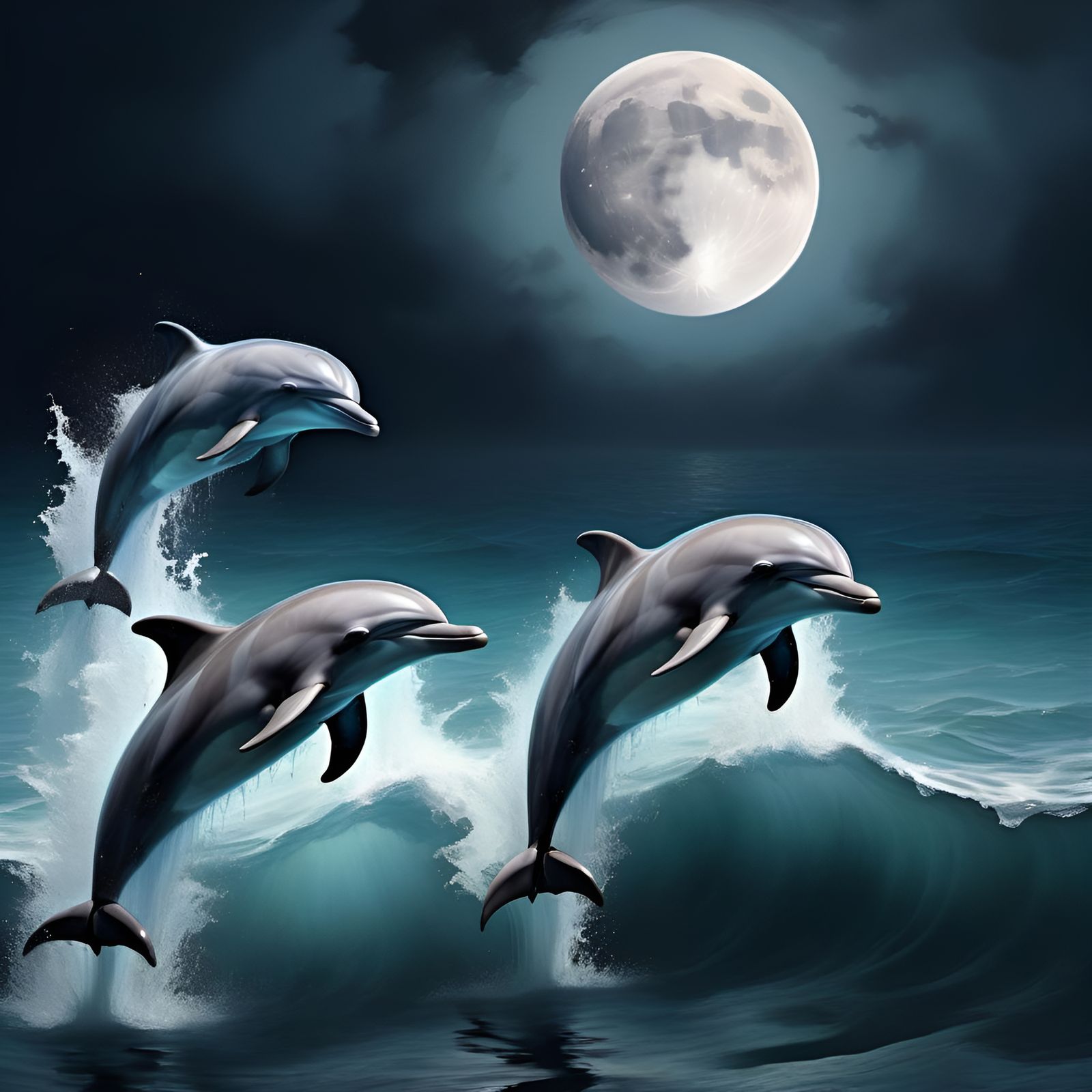 Moonlit Dolphins in Romantic Digital Illustration