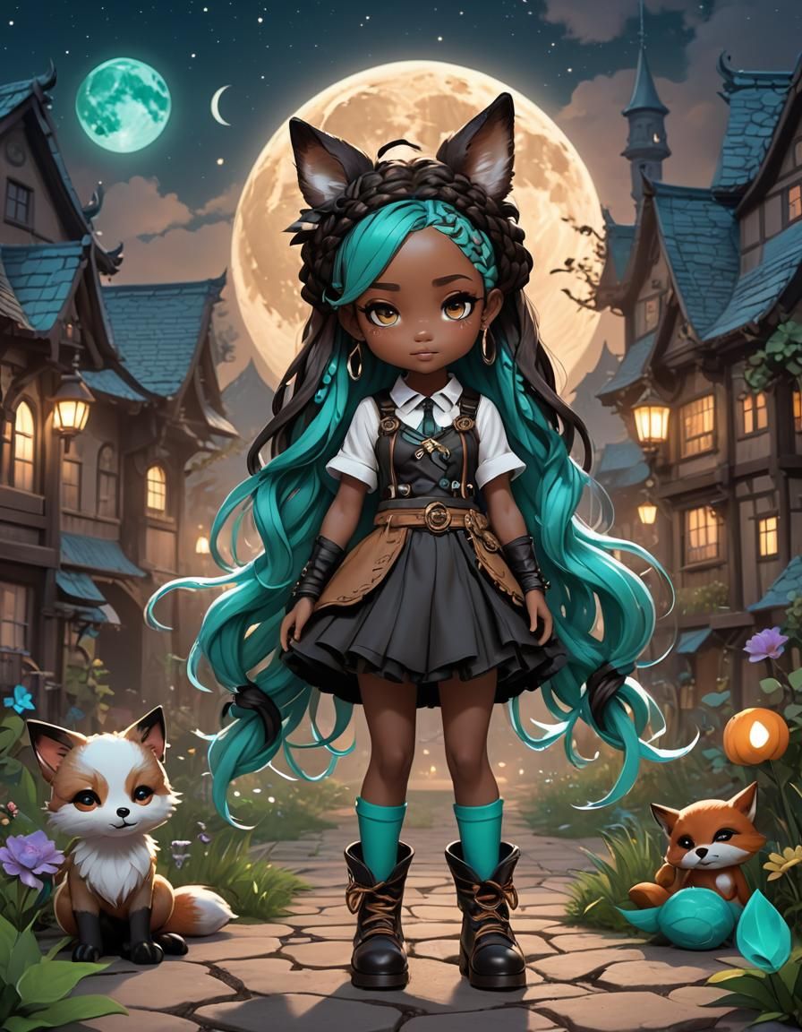 Chibi with Gothic Fashion and Fox Ears