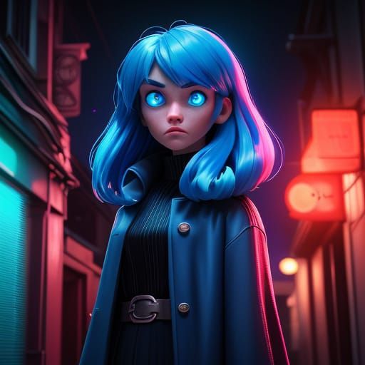Mysterious Woman with Glowing Blue Hair