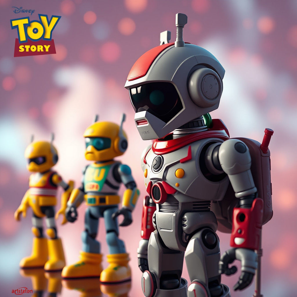 Futuristic Robotic Toy Story Figurines in Detailed Painting