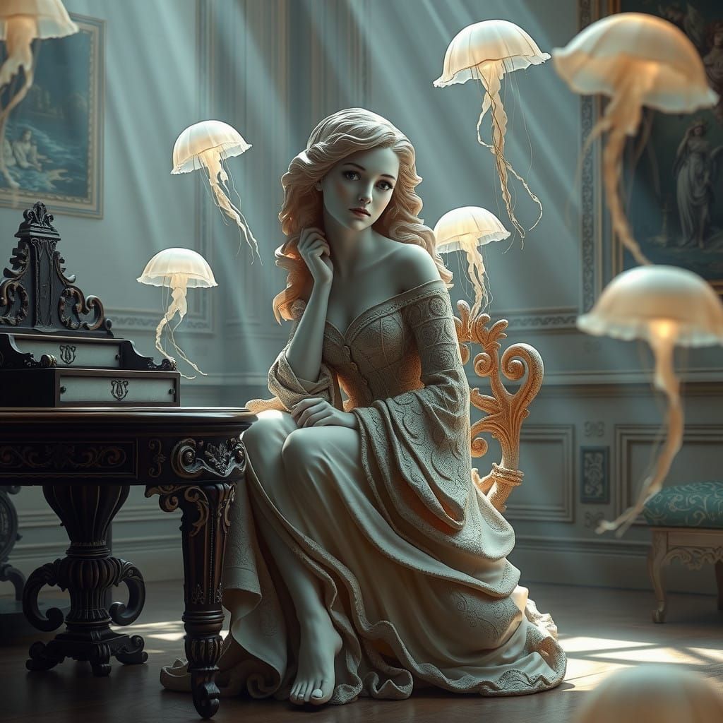 Stone Coral Siren in Dreamlike Atmosphere