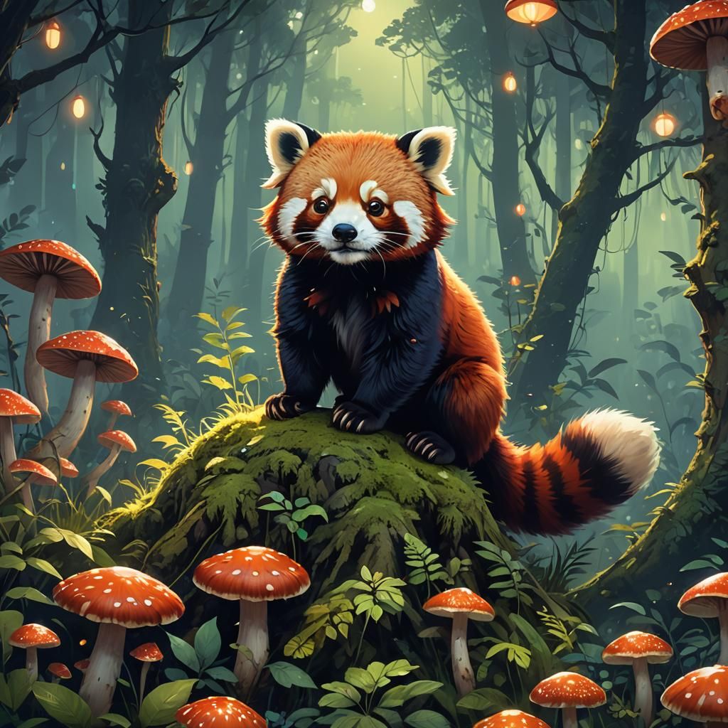 Red Panda in Enchanted Forest: Matte Painting