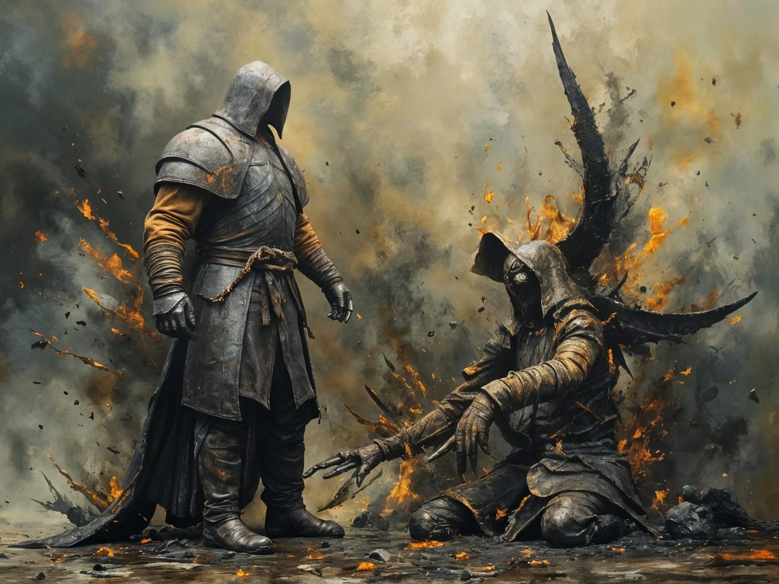 Dark Oil Painting of a Furious Battle