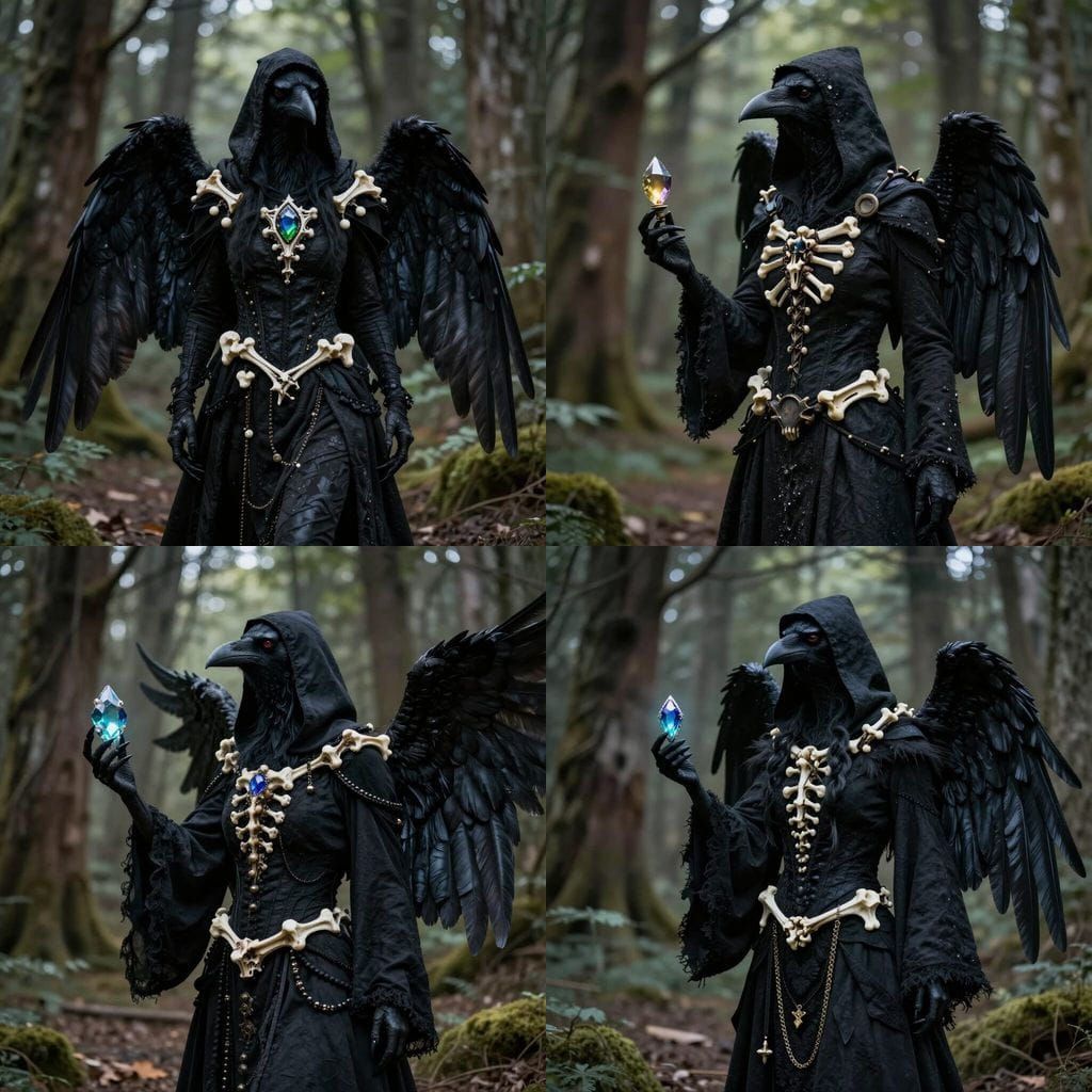 Kenku Necromancer with Raven Wings in Forest