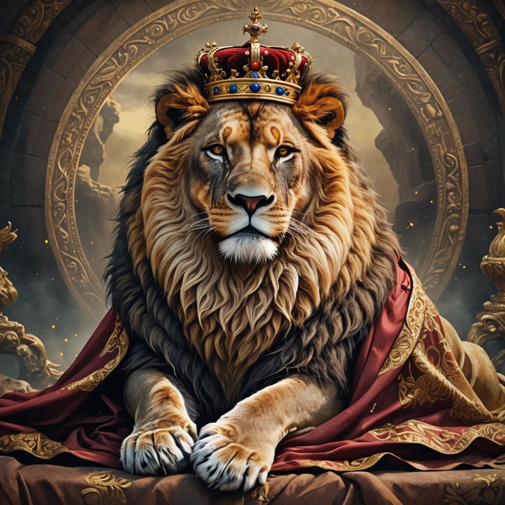 Majestic Lion King Sleeping Peacefully in Royal Regalia