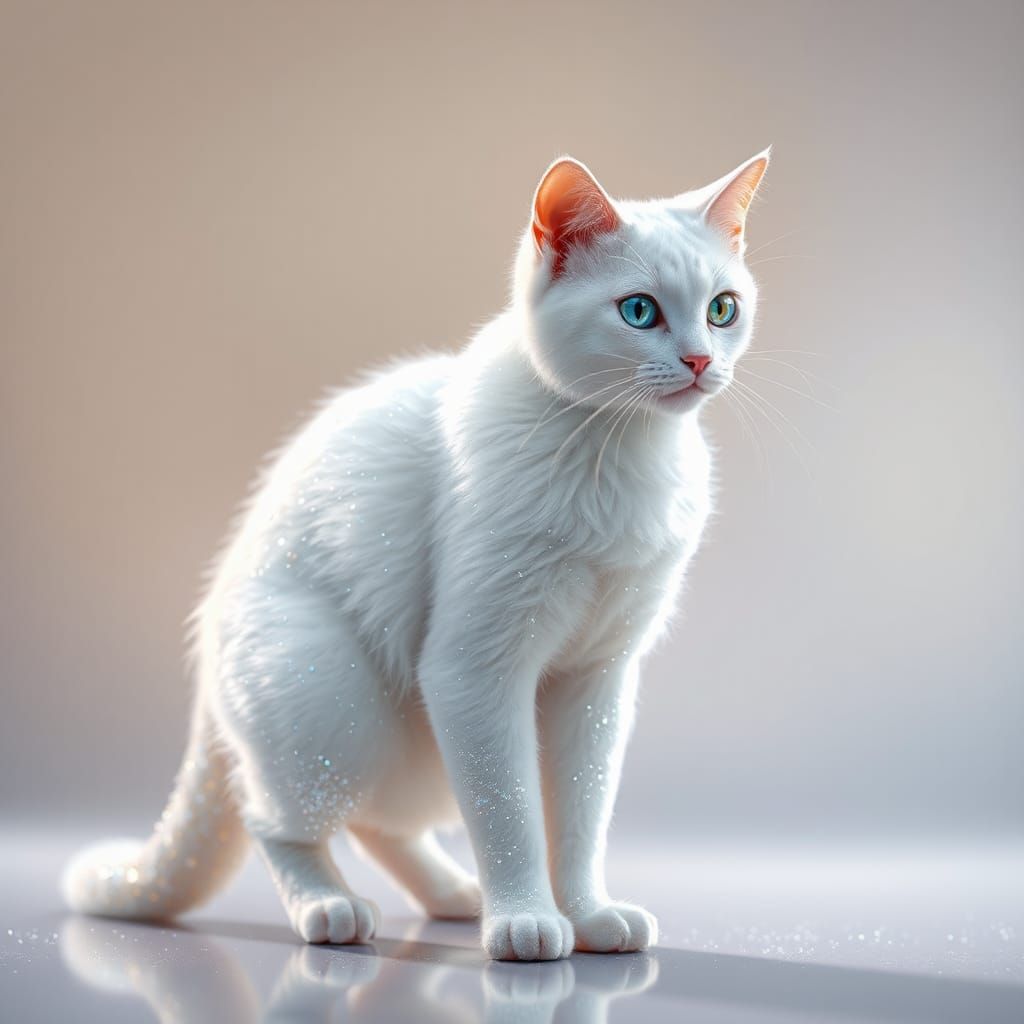 Enchanting White Cat with Glittering Silver Coat