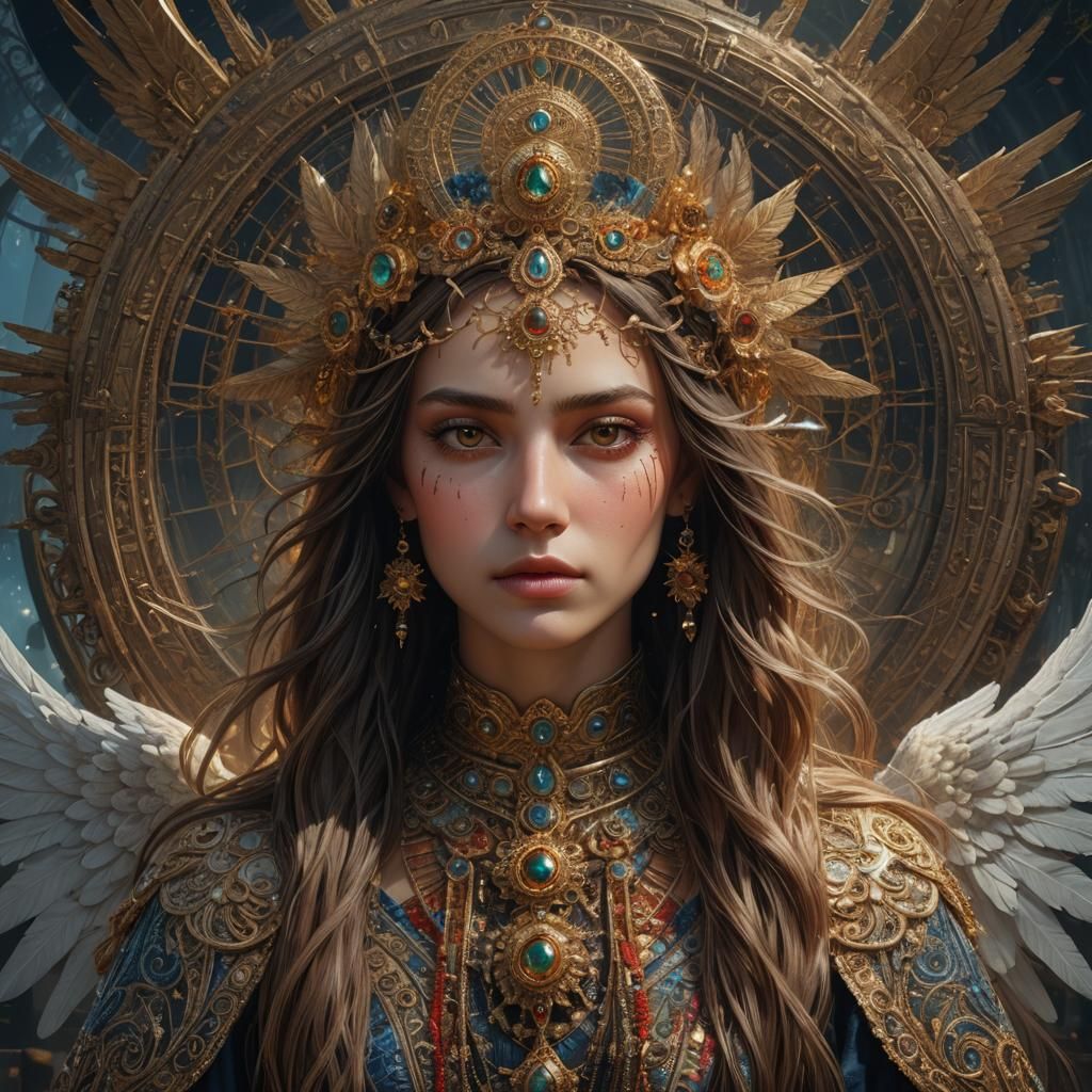 Hypnotic Angel Queen Portrait in Symbolist Style
