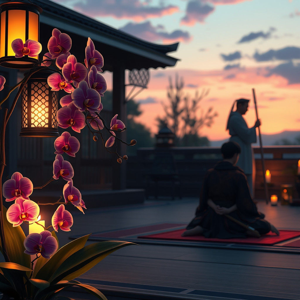 Samurai Meditation by Lantern Light: 3D Anime Art