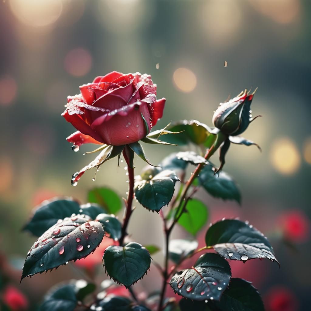 Ethereal Red Rose in Warm Film Tone