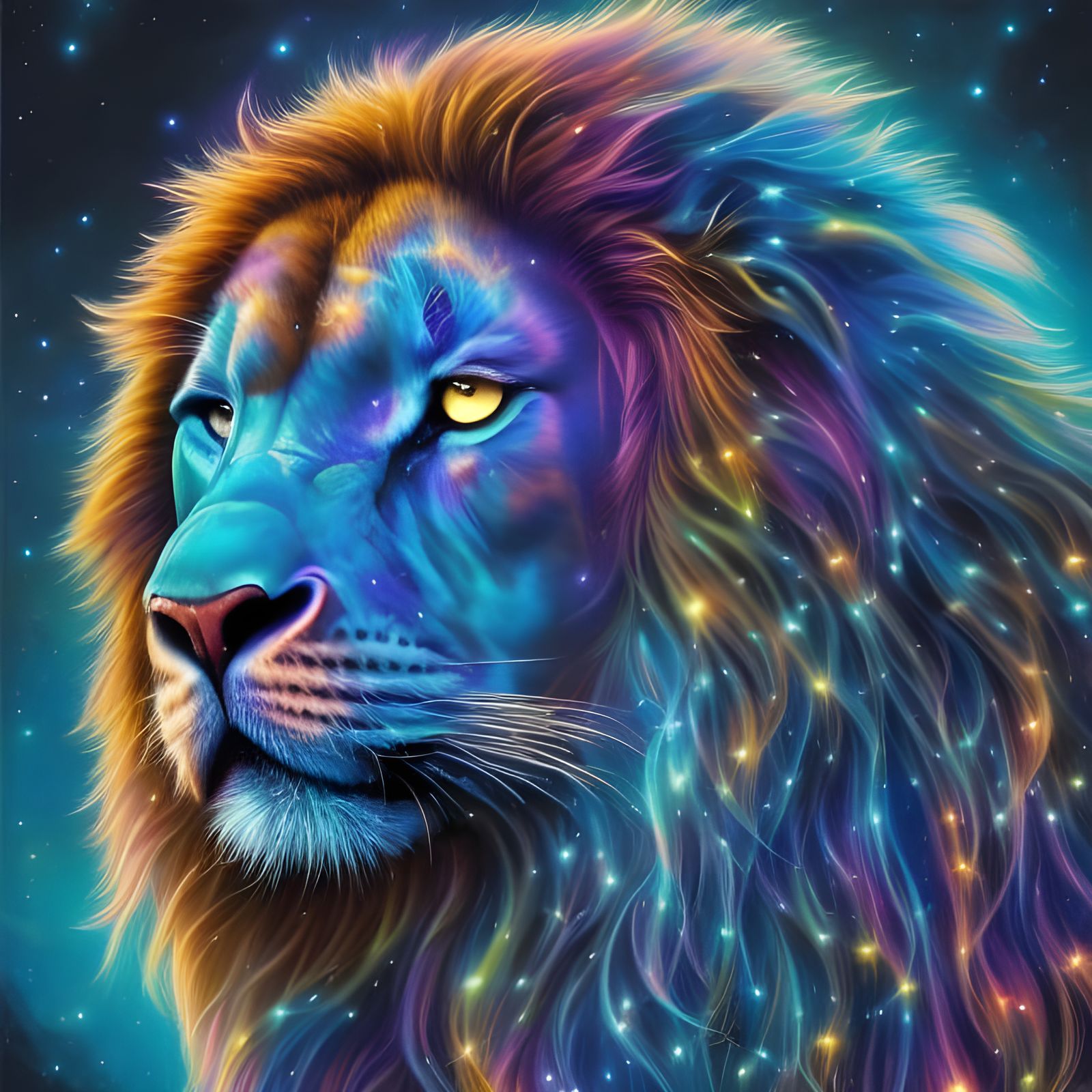Cosmic Lion Face in Romanticism Style