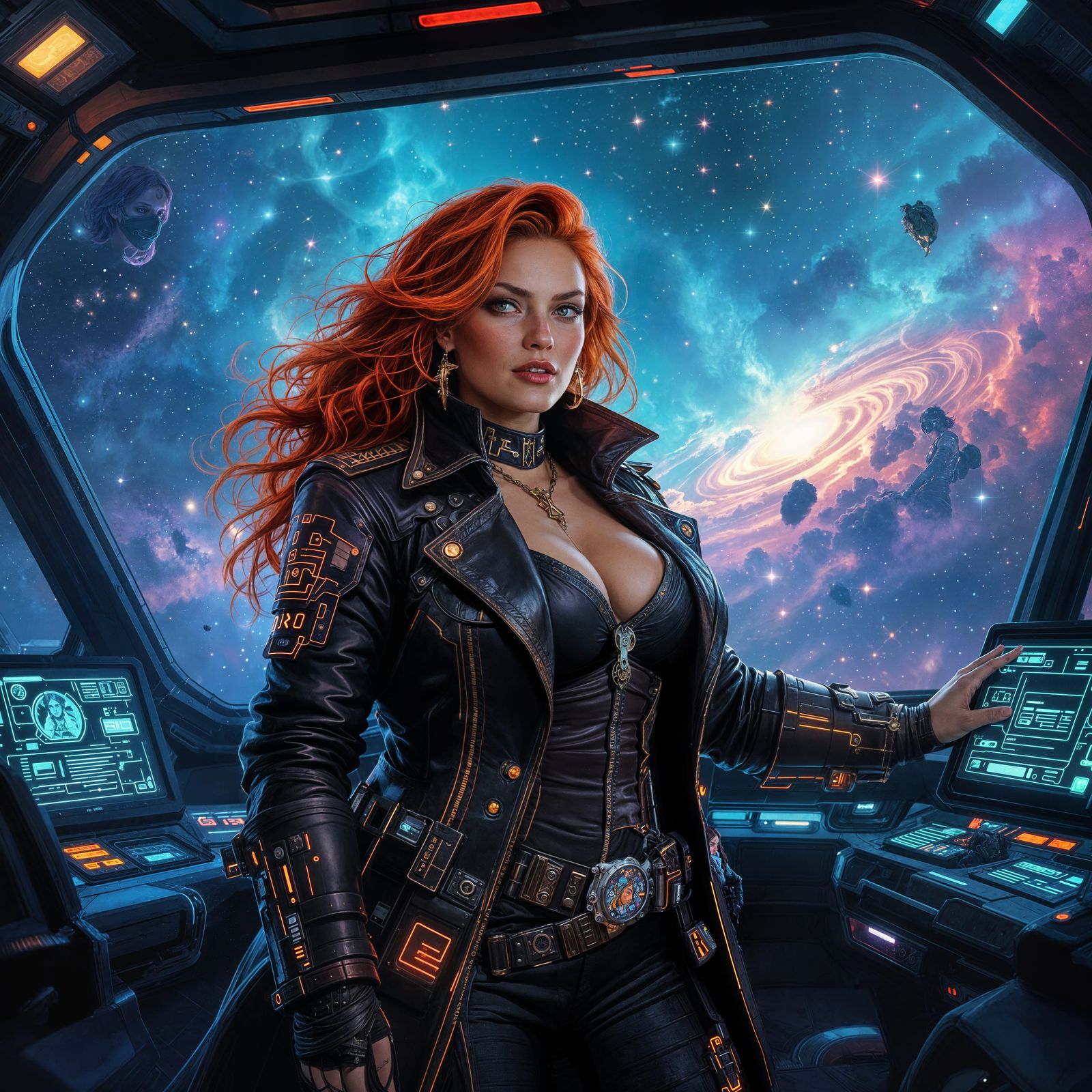 Plus-Size Space Pirate Captain in Art Nouveau Style