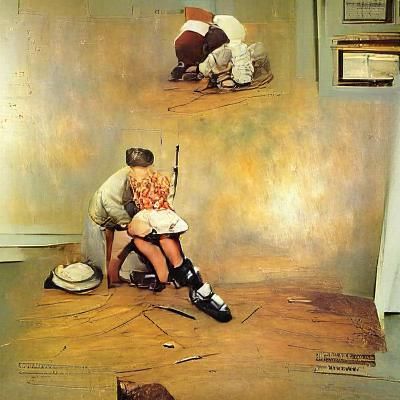 Disturbing Child Spanking Scene in Rockwell Style