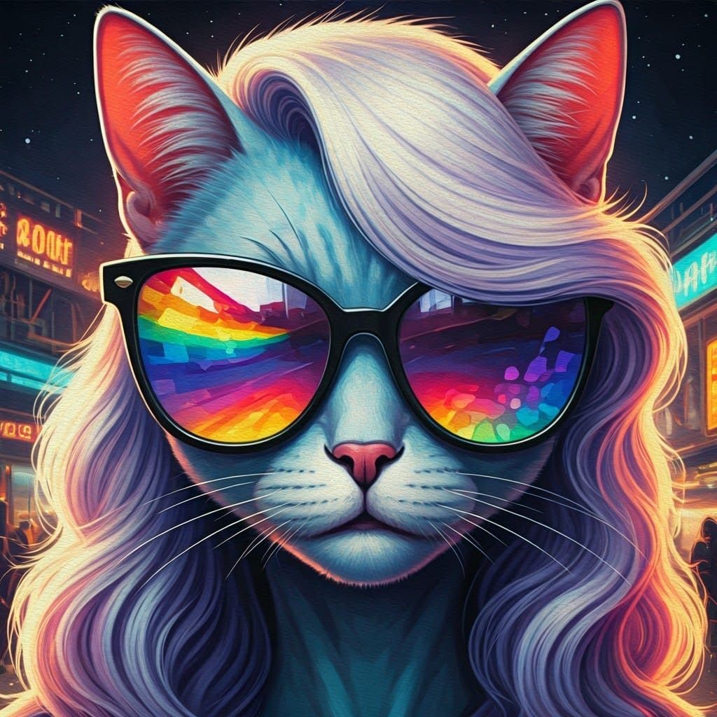 Glamorous Alien Cat in Hollywood as Impasto Painting